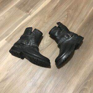 Frye Ladies Black Leather Biker Ankle Boots Size 6.5